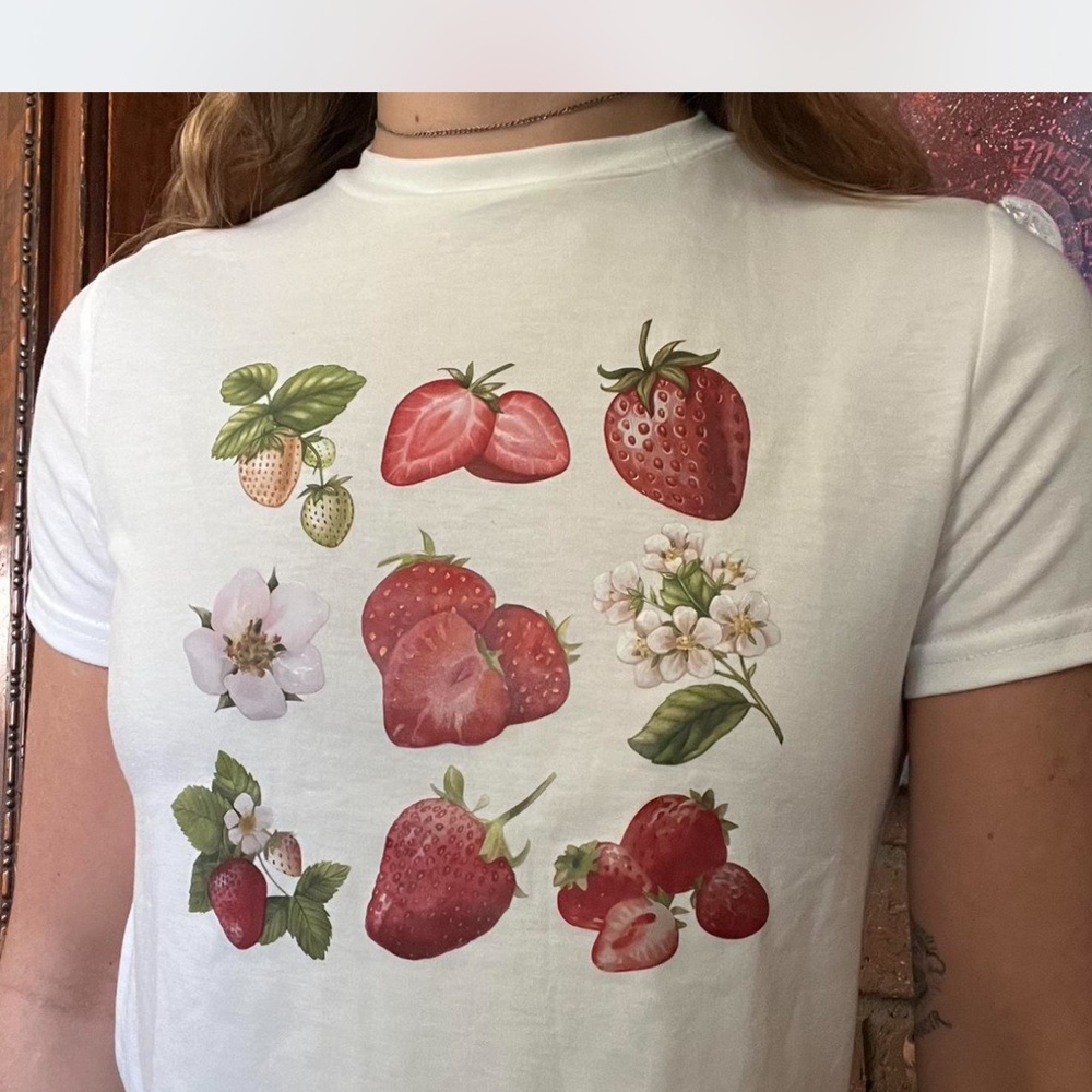 White T-Shirt with Strawberry Print